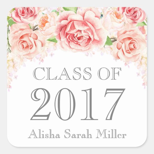 Sticker Carré Pink Watercolor Flowers Classe de Graduation de 20 (Devant)