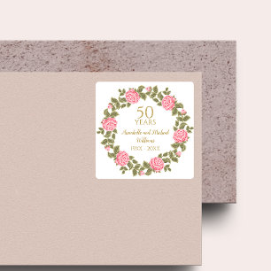 Sticker Carré PINK WILD ROSES Floral Garland 50e Mariage