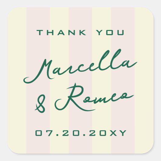 Sticker Carré Pink Yellow Vertical Stripes Modern Thank You (Devant)