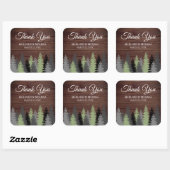 Sticker Carré Pins Bois rustique Mariage d'hiver Merci (Feuille)