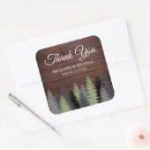 Sticker Carré Pins Bois rustique Mariage d'hiver Merci (Enveloppe)