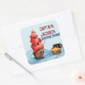 Sticker Carré Pirate Birthday Party Design de rayures de bateau (Enveloppe)