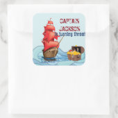 Sticker Carré Pirate Birthday Party Design de rayures de bateau (Sac)