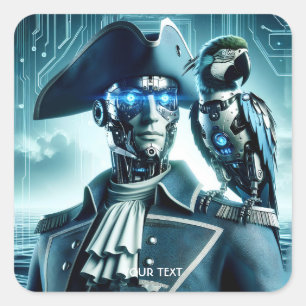 Sticker Carré Pirate de perroquet de cyborg mignon Imaginaire
