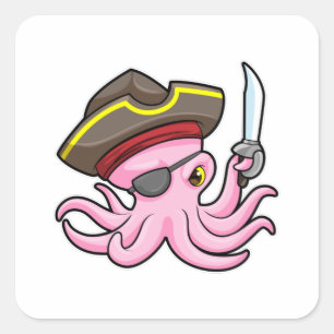 Sticker Carré Pirate de pieuvre avec patch Sabre et Oeil
