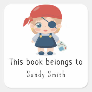 Sticker Carré Pirate girl - Ce livre appartient à