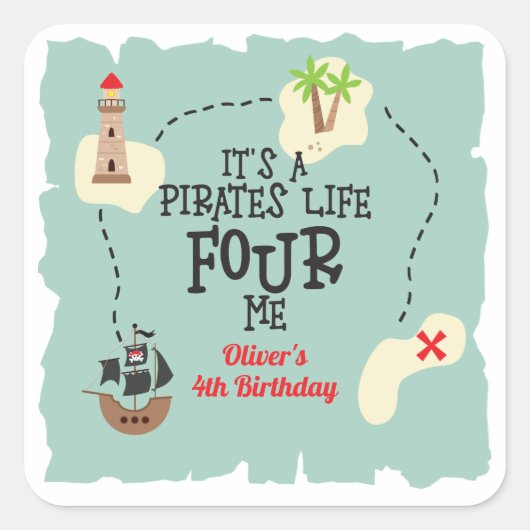 Sticker Carré Pirate life FOUR me 4e anniversaire (Devant)