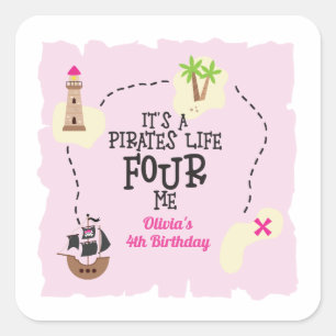 Sticker Carré Pirate life FOUR me rose Anniversaire