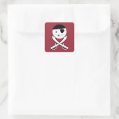 Sticker Carré Pirate souriant avec épées croisées sur rouge (Sac)