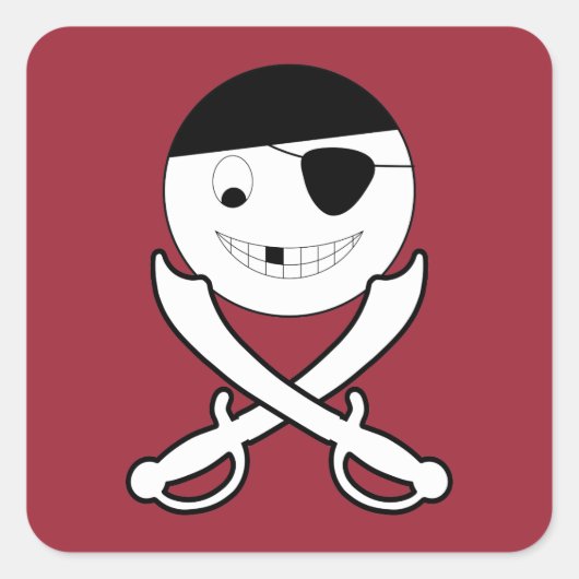 Sticker Carré Pirate souriant avec épées croisées sur rouge (Devant)