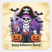 Sticker Carré Pirate Squelette Fantomatique Halloween (Devant)