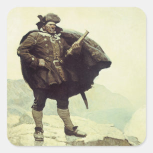 Sticker Carré Pirates Vintage, Capitaine Bill Bones par NC Wyeth