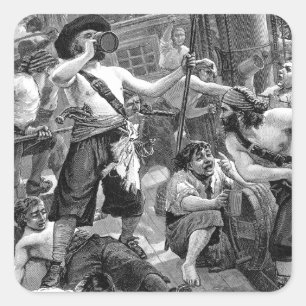 Sticker Carré Pirates Vintage se battant et buvant sur le navire