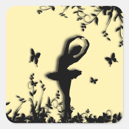 Sticker Carré Pirouette Ballerina dans Jardin Jaune (Devant)