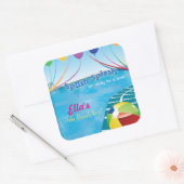 Sticker Carré Piscine fête été Anniversaire Invitation (Enveloppe)