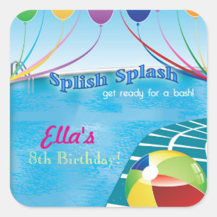 Sticker Carré Piscine fête été Anniversaire Invitation