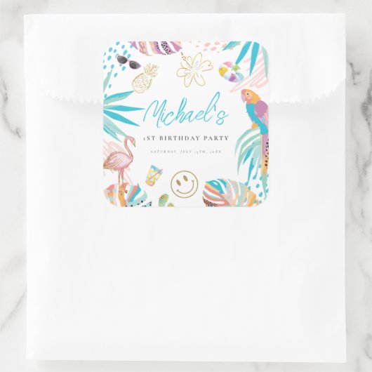 Sticker Carré Piscine tropicale Anniversaire (Sac)