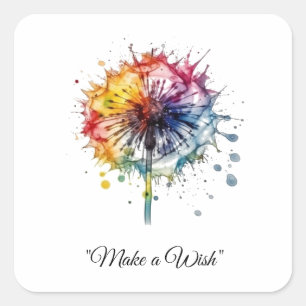 Sticker Carré Pissenlit aquarelle vibrant, personnalisé