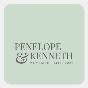 Sticker Carré Pistache classique élégant Noms de mariage personn