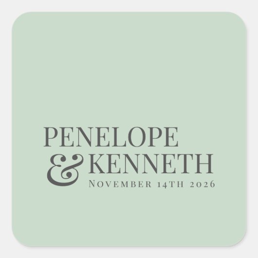 Sticker Carré Pistache classique élégant Noms de mariage personn (Devant)