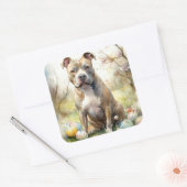 Sticker Carré Pitbull Chien avec des oeufs de Pâques vacances (Enveloppe)