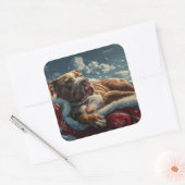 Sticker Carré Pitbull Chien Festif de Noël (Enveloppe)