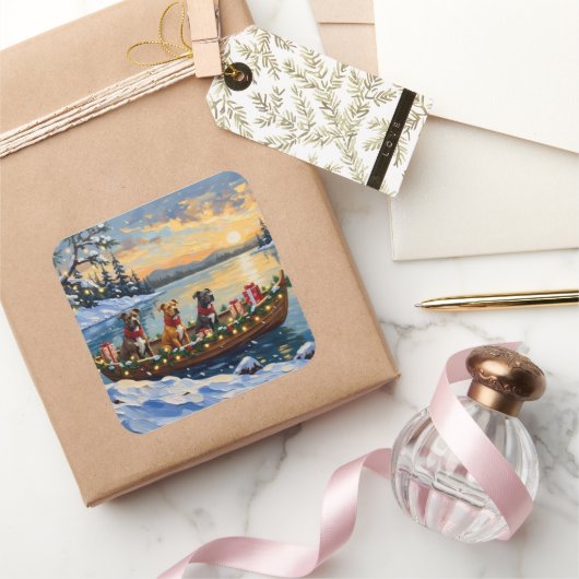 Sticker Carré Pitbull Christmas Boat Holiday (Cadeaux)