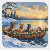 Sticker Carré Pitbull Christmas Boat Holiday (Devant)