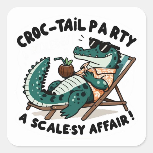 Sticker Carré Pitié ! - Cool Croc-tail Party (Devant)