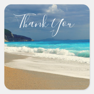 Sticker Carré Pittoresque Turquoise Blue Sea Beach Merci photo