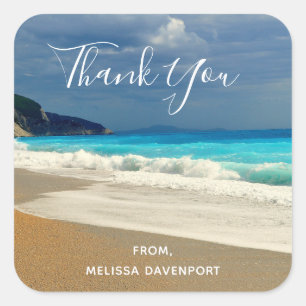 Sticker Carré Pittoresque Turquoise Blue Sea Beach Merci photo