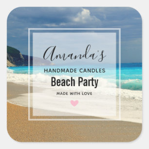 Sticker Carré Pittoresque Turquoise Blue Sea Beach Photo Bougie