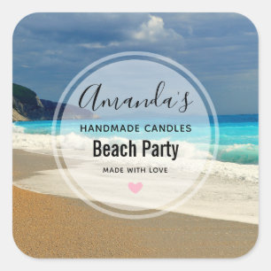 Sticker Carré Pittoresque Turquoise Blue Sea Beach Photo Bougie