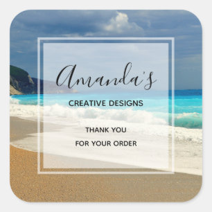 Sticker Carré Pittoresque Turquoise Blue Sea Beach Photo Busines