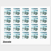 Sticker Carré Pittoresque Winter Wonderland aquarelle peinture (Feuille)