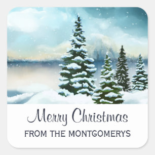 Sticker Carré Pittoresque Winter Wonderland aquarelle peinture