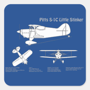 Sticker Carré Pitts S-1C - Plans de plan d'avion ABD