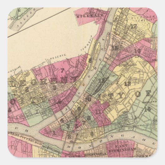 Sticker Carré Pittsburgh, Allegheny (Devant)