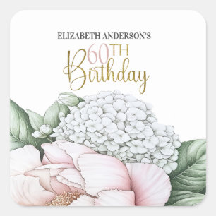 Sticker Carré Pivoine Rose Pâle Floral 60e Anniversaire 