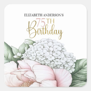 Sticker Carré Pivoine Rose Pâle Florale 75e Anniversaire 