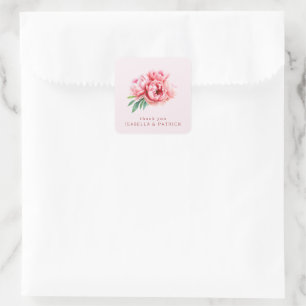 Sticker Carré Pivoines aquarelles roses romantiques