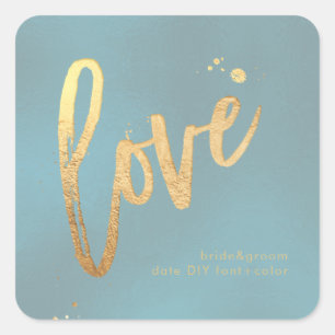 Sticker Carré PixDezines Amour, faux or poussiéreux sarcelle ble