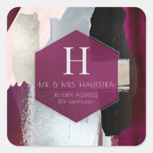 Sticker Carré PixDezines Aquarelle Art Moderne Argent Bourgogne