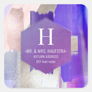 Sticker Carré PixDezines Aquarelle Pinceaux Violet Argent Blush