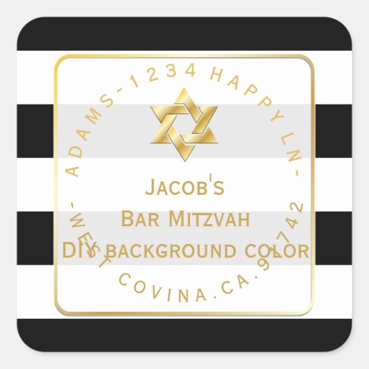 Sticker Carré PixDezines black+white stripes mitzvah ajouter (Devant)