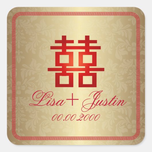 Sticker Carré PixDezines double bonheur chinois (Devant)