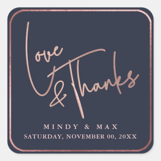 Sticker Carré PixDezines FAUX ROSE GOLD LOVE+THANKS|DIY COULEUR (Devant)