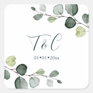 Sticker Carré PixDezines Feuillage Aquarelle Brins d'eucalyptus