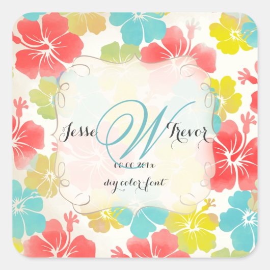 Sticker Carré PixDezines hibiscus/aquarelle (Devant)