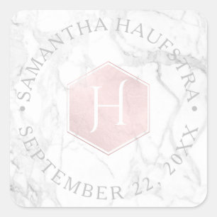 Sticker Carré PixDezines Monogram Blush Pink Honeypeb